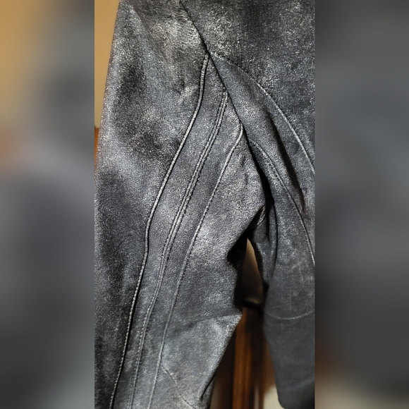 Pamela Dennis Private Client Group Distressed Leather Black/Gray Jacket Size 8 - Picture 6 of 8